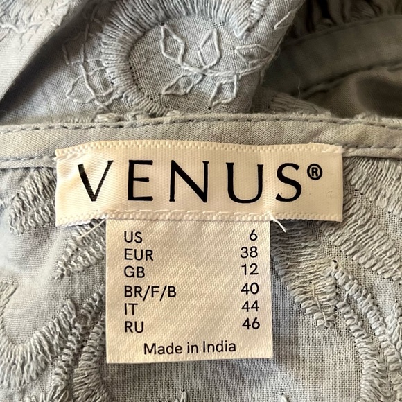 Venus Women’s Blue Boho Embroidered Eyelet Peplum Ruffle Blouse Crop Top Size 6 - Picture 5 of 6